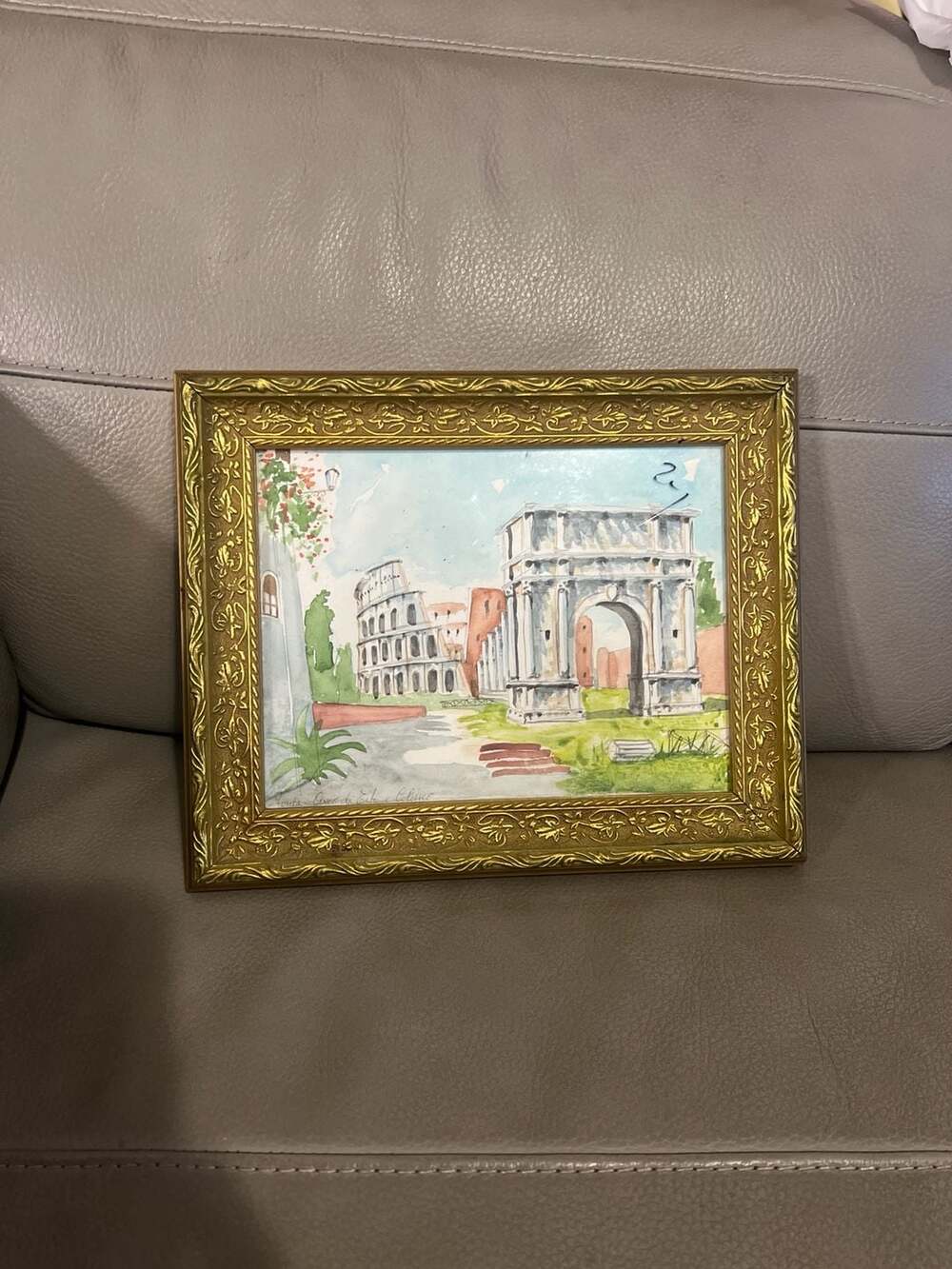 Sziklay Bela Roma Arco di Costantino e Colosseo Watercolor Etching Framed